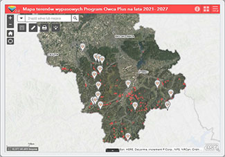 Mapa terenów wypasowych Wojewódzkiego Programu - Owca Plus do roku 2027